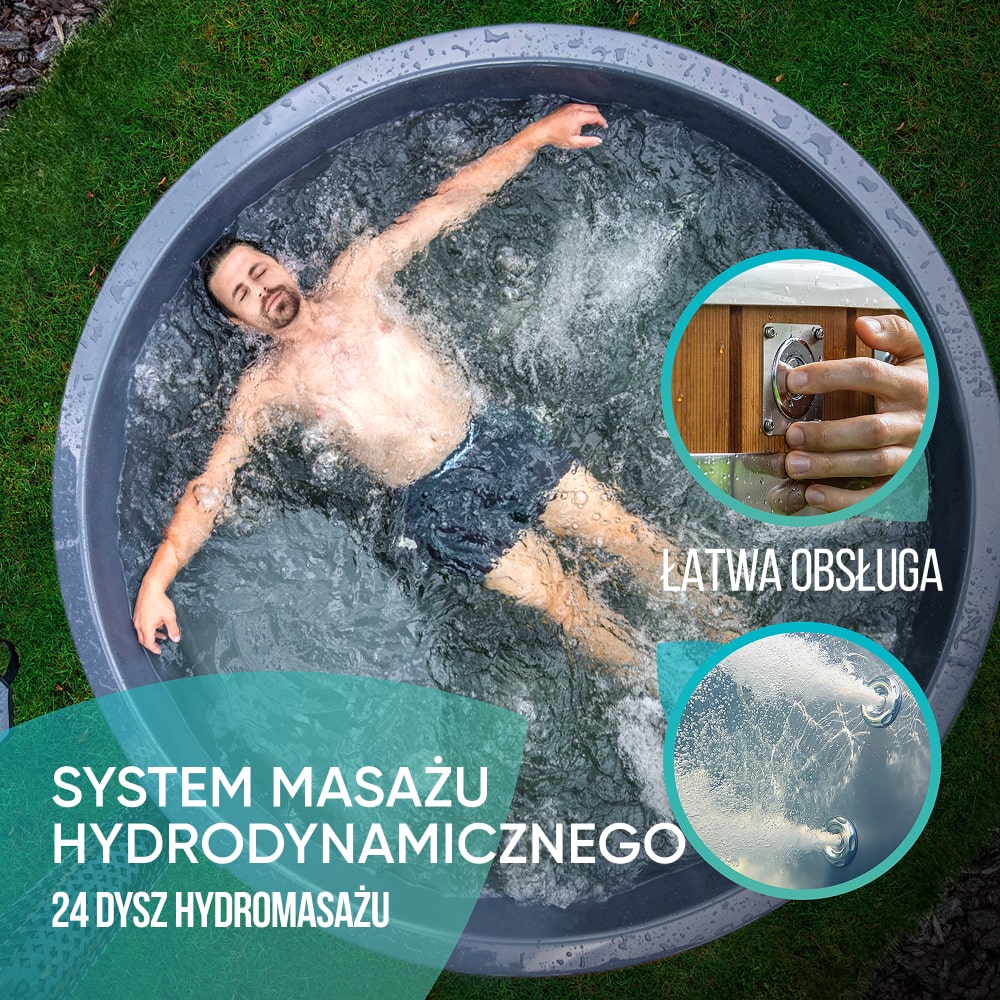 Balia ogrodowa | 24 dysze hydromasażu i 12 dysz powietrznych | Szara wkładka z włókna szklanego | dla 4–6 osób | Wstępnie skonfigurowana