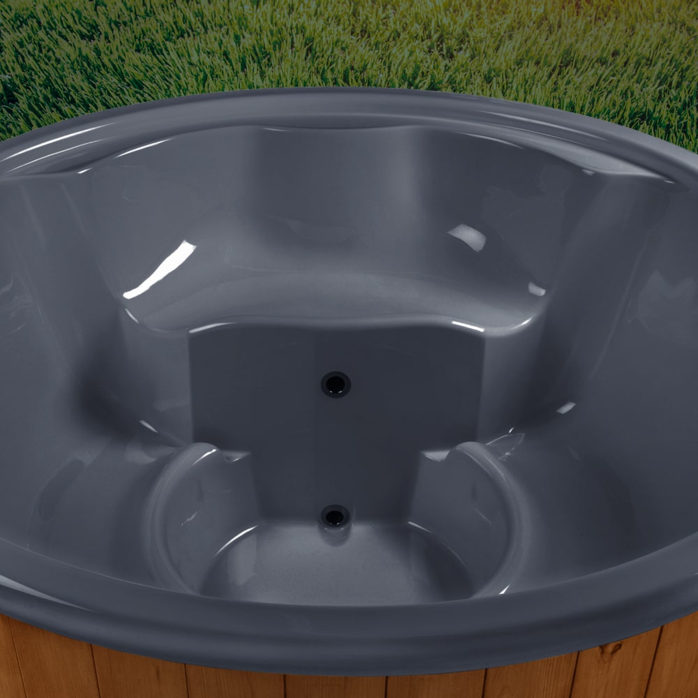 Wood fired hot tub | 16 hydro & 12 air jets | Grey fibreglass insert | for 4-6 Persons | Pre-configured