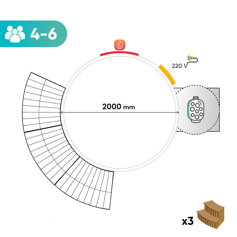 Top-down view of empty dark green round hot tub shell with contoured seating and textured bottom surface