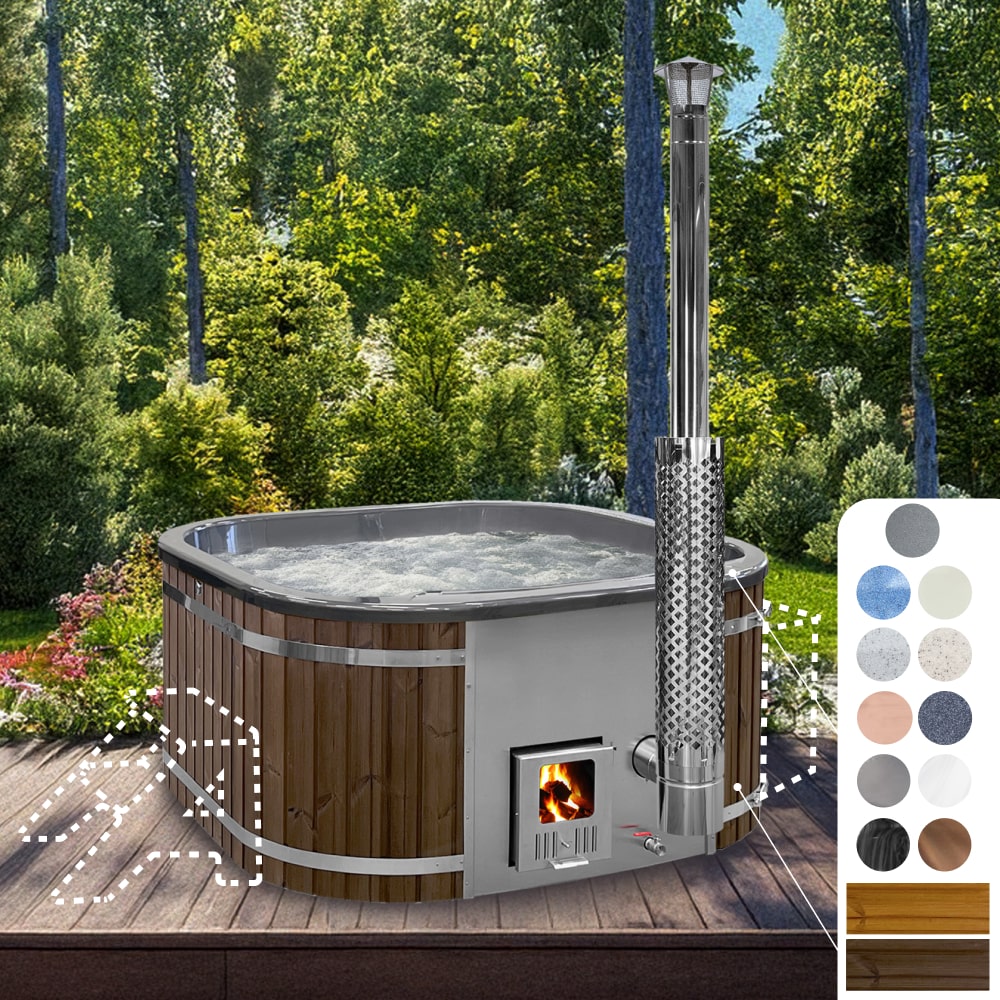 Configure Square Wood Fired Hot Tub for 4-6 Persons | Integrated Heater