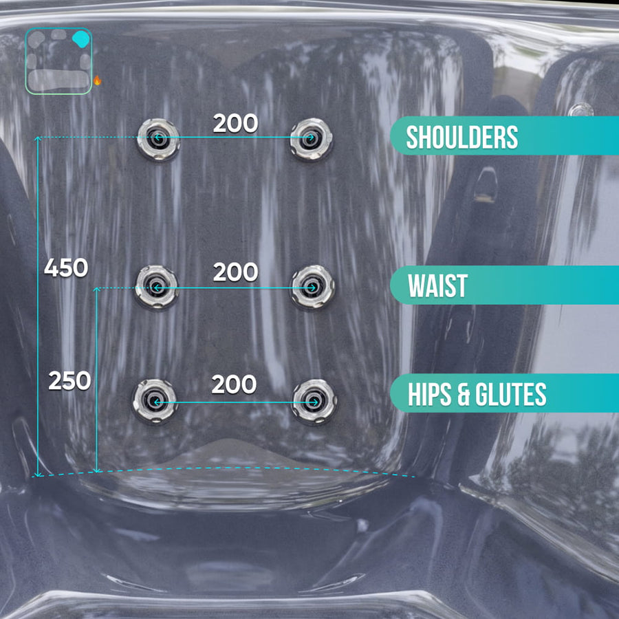 Premium Square Wood-Fired Hot Tub with 34 Hydro Jets & Reclining Lounger – Seats 6