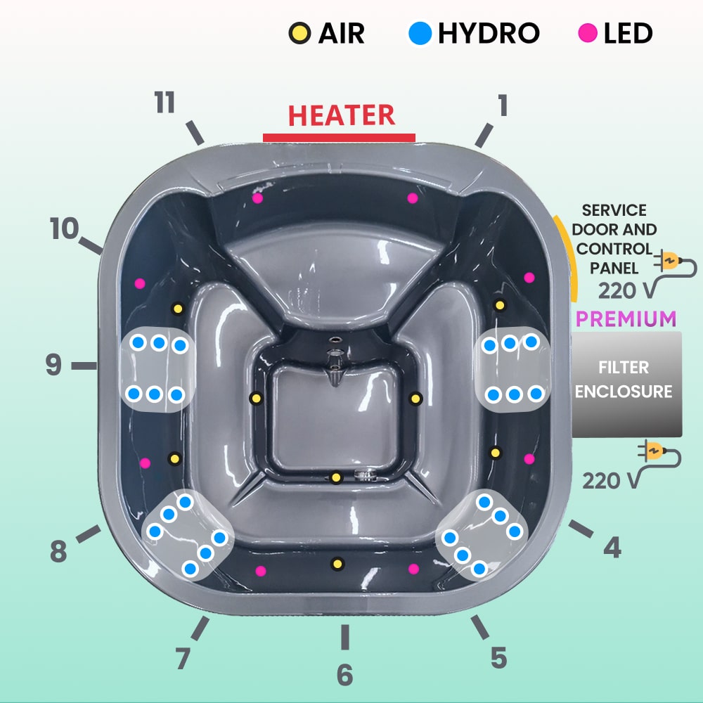 Filtr piaskowy premium kwadratowa balia ogrodowa | zintegrowany piec na drewno | system filtracji | 24 dysze hydromasażowe | dla 4–6 osób