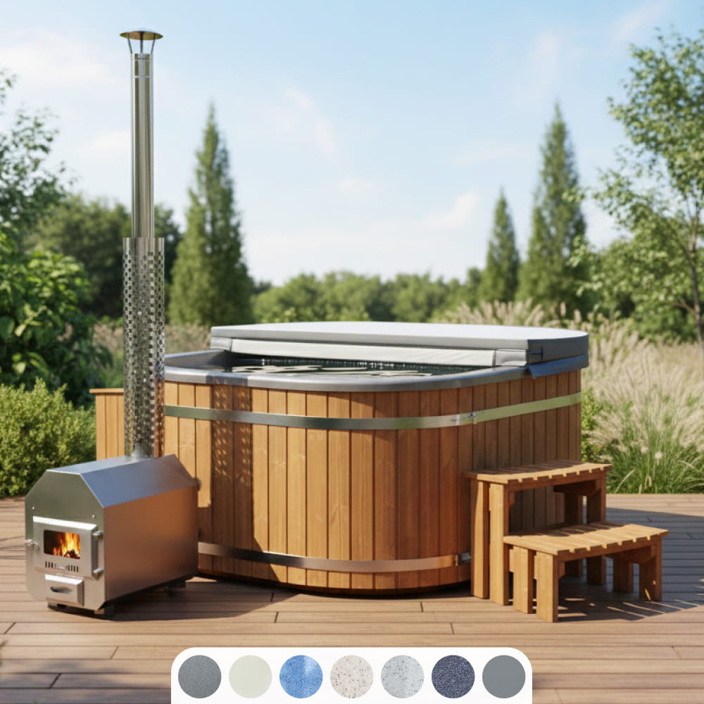 Kwadratowa balia ogrodowa 4-8 osób | 28 dysz hydromasażu | Premium filtr piaskowy | Piec zewnętrzny