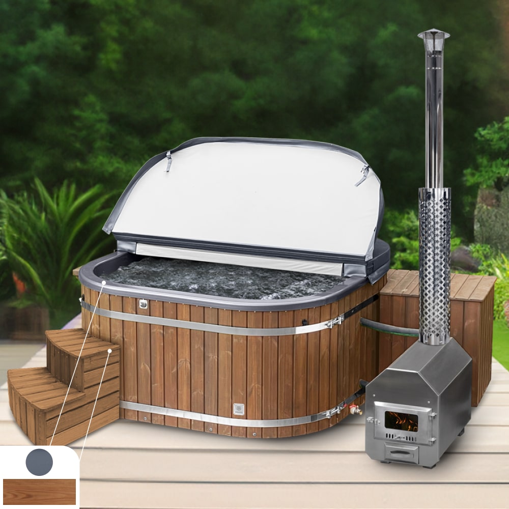 Premium Sand Filter Square Wood Fired Hot Tub | Optimal Configuration | External Heater