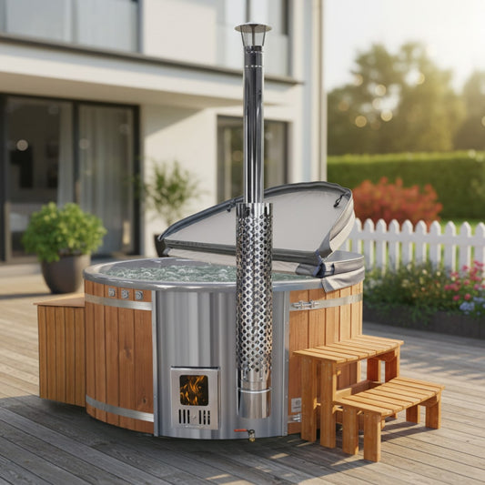 Super oferta balia ogrodowa | zintegrowany piec na drewno | filtr piaskowy z lampą UV-C | 16 dysz hydromasażowych | dla 4–6 osób