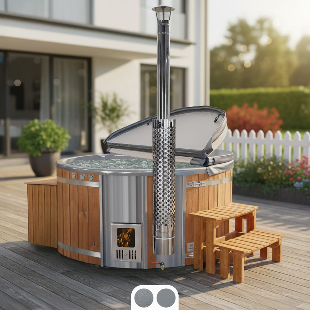 Super oferta balia ogrodowa | zintegrowany piec na drewno | filtr piaskowy z lampą UV-C | 16 dysz hydromasażowych | dla 4–6 osób