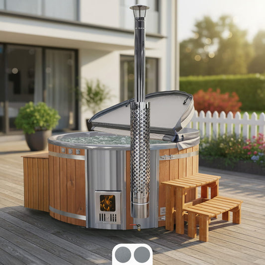 Super oferta balia ogrodowa | zintegrowany piec na drewno | filtr piaskowy z lampą UV-C | 16 dysz hydromasażowych | dla 4–6 osób