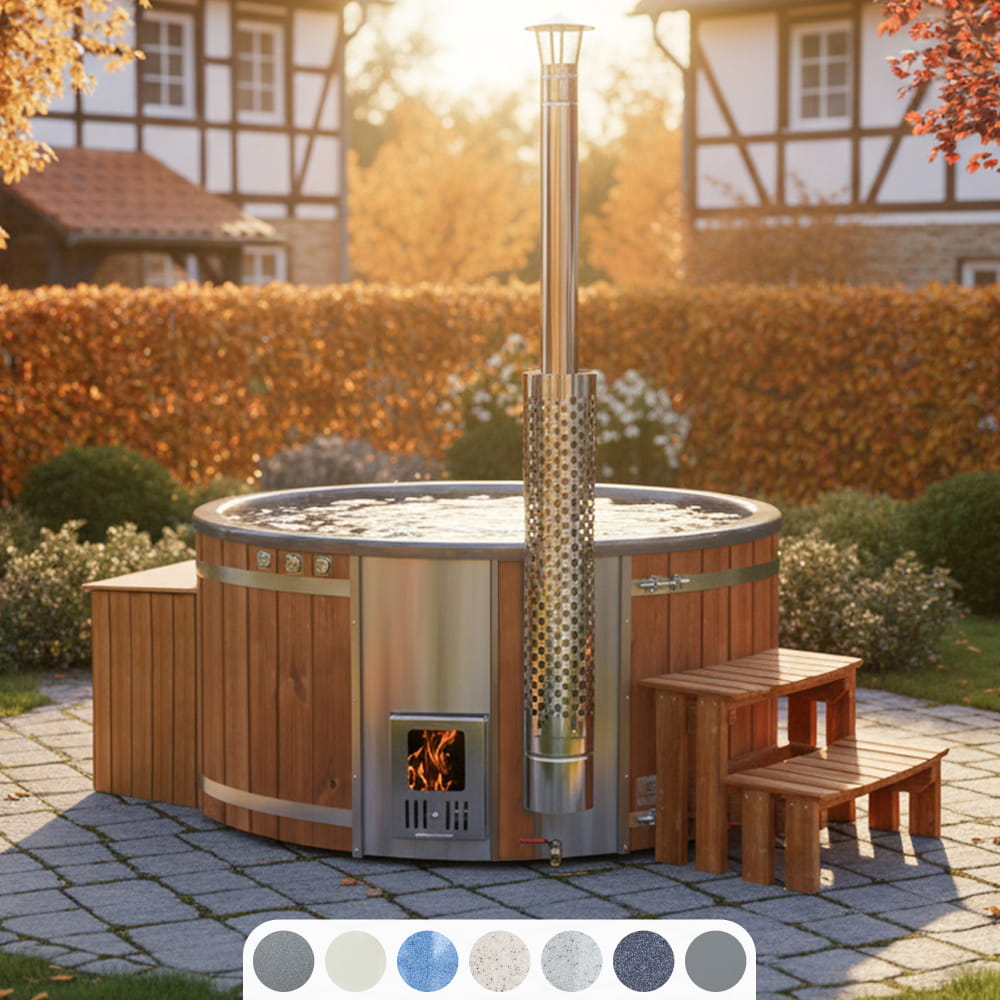 Filtr piaskowy premium balia ogrodowa | zintegrowany piec na drewno | system filtracji | 24 dysze hydromasażowe | dla 4–6 osób
