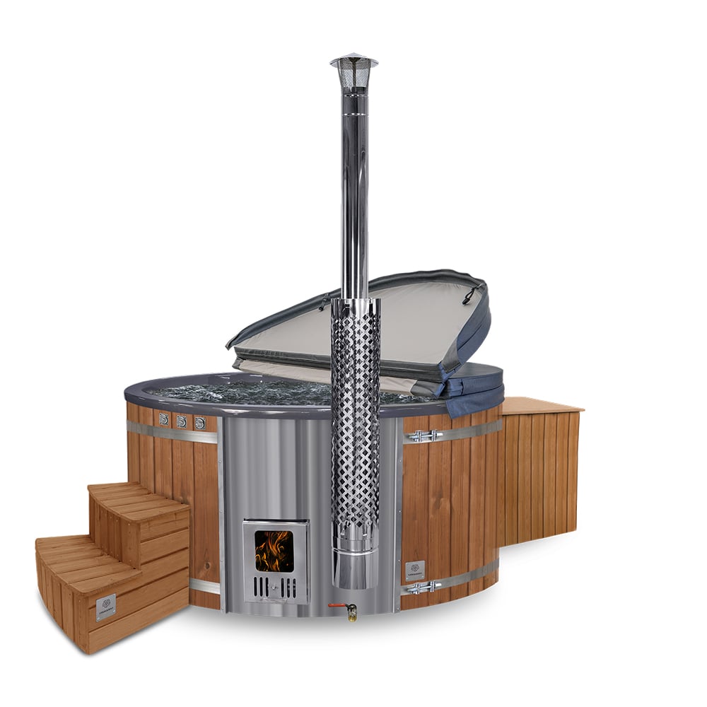 DE-AT Special offer - Premium Round Hot Tub with Sand Filter + UV-C | Comfort | Grey 4-6 | Pre-configured | Intagrated AISI 316