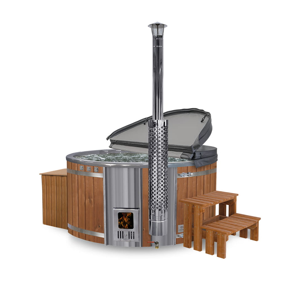 Super oferta balia ogrodowa | zintegrowany piec na drewno | filtr piaskowy z lampą UV-C | 16 dysz hydromasażowych | dla 4–6 osób